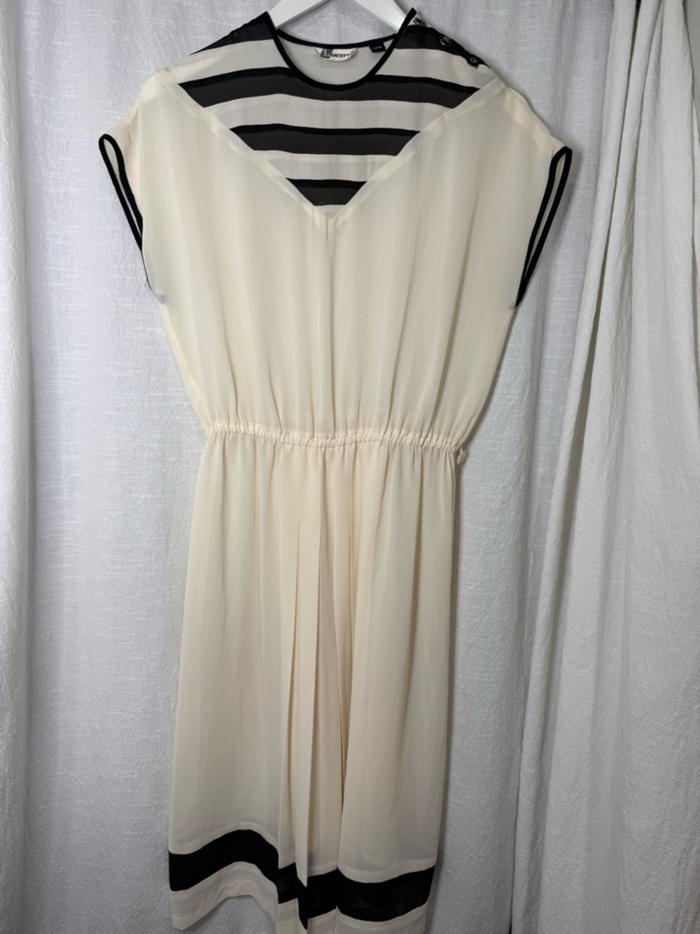 Lancetti Vintage Ivory and Black Stripe Chiffon Dress sz L